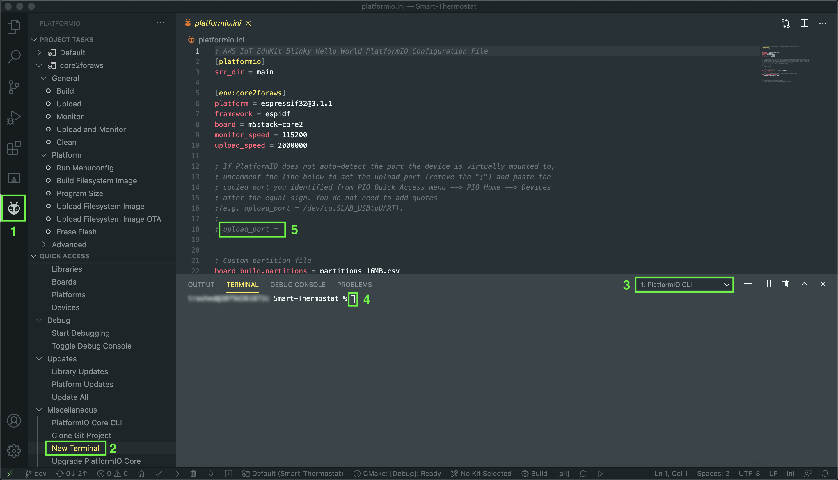 PlatformIO CLI terminal in VS Code